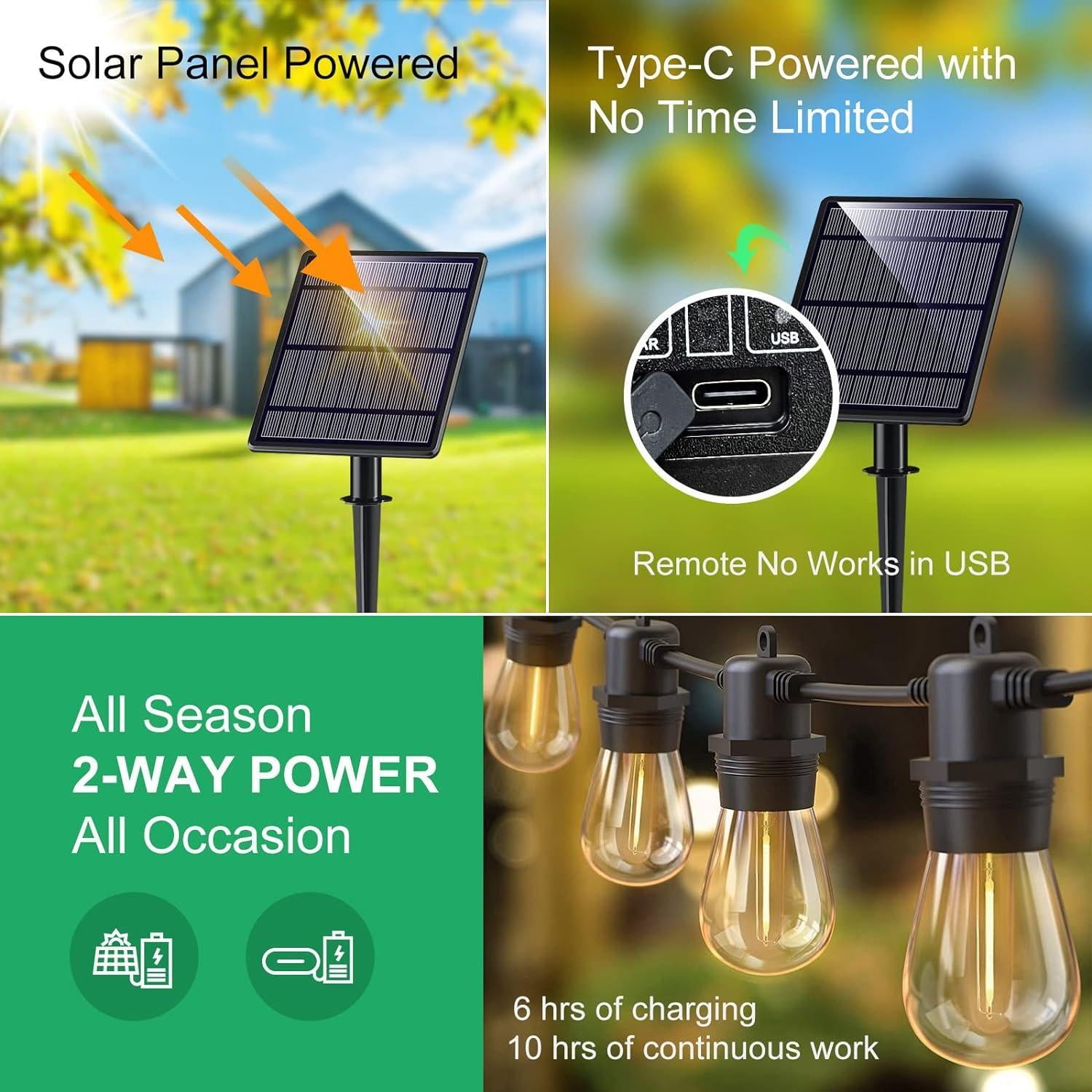 Guirnaldas De Luces Carga Solar Para Exteriores
