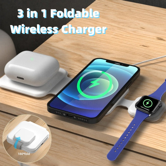 3-in-1 Magnetic Foldable Wireless Charger for Multiple Devices. Cell Phone Charger.