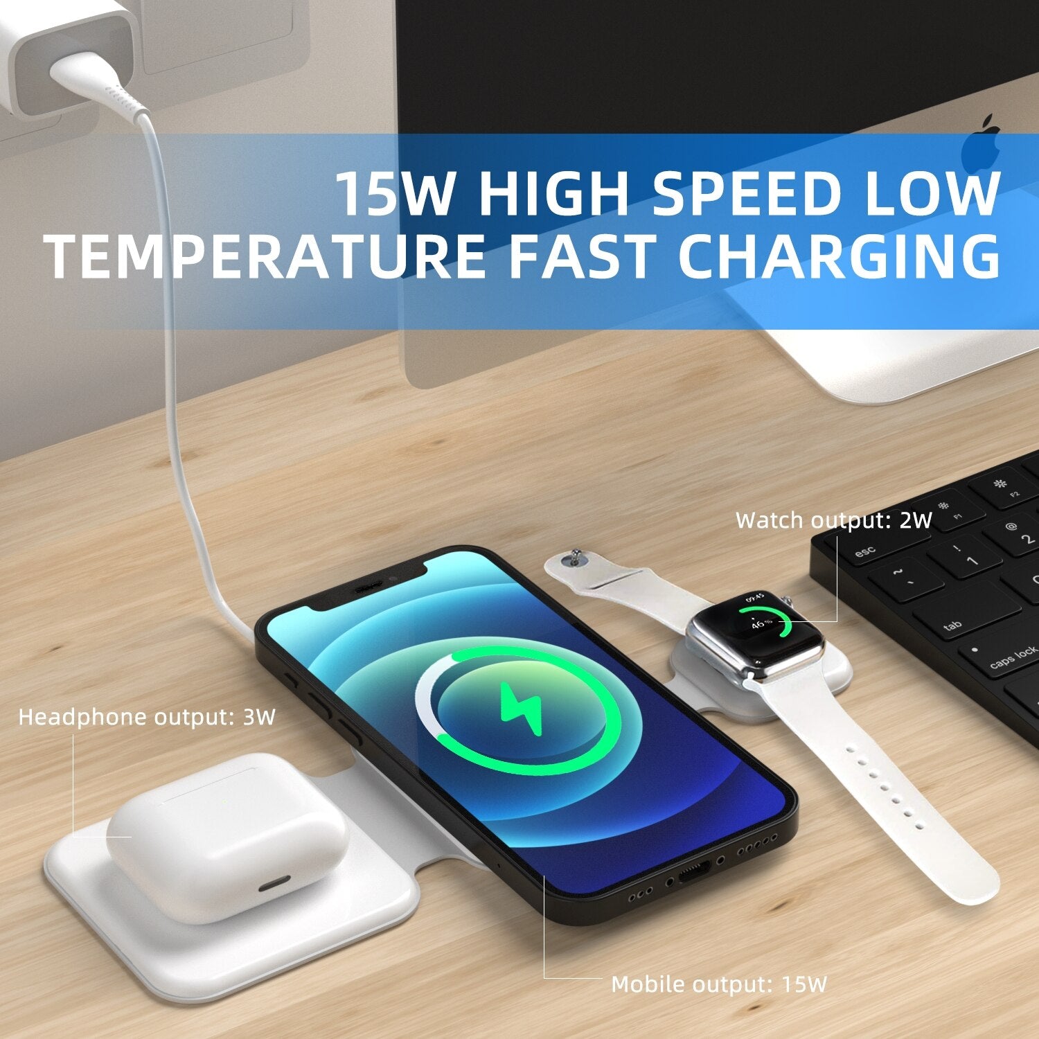 3-in-1 Magnetic Foldable Wireless Charger for Multiple Devices. Cell Phone Charger.