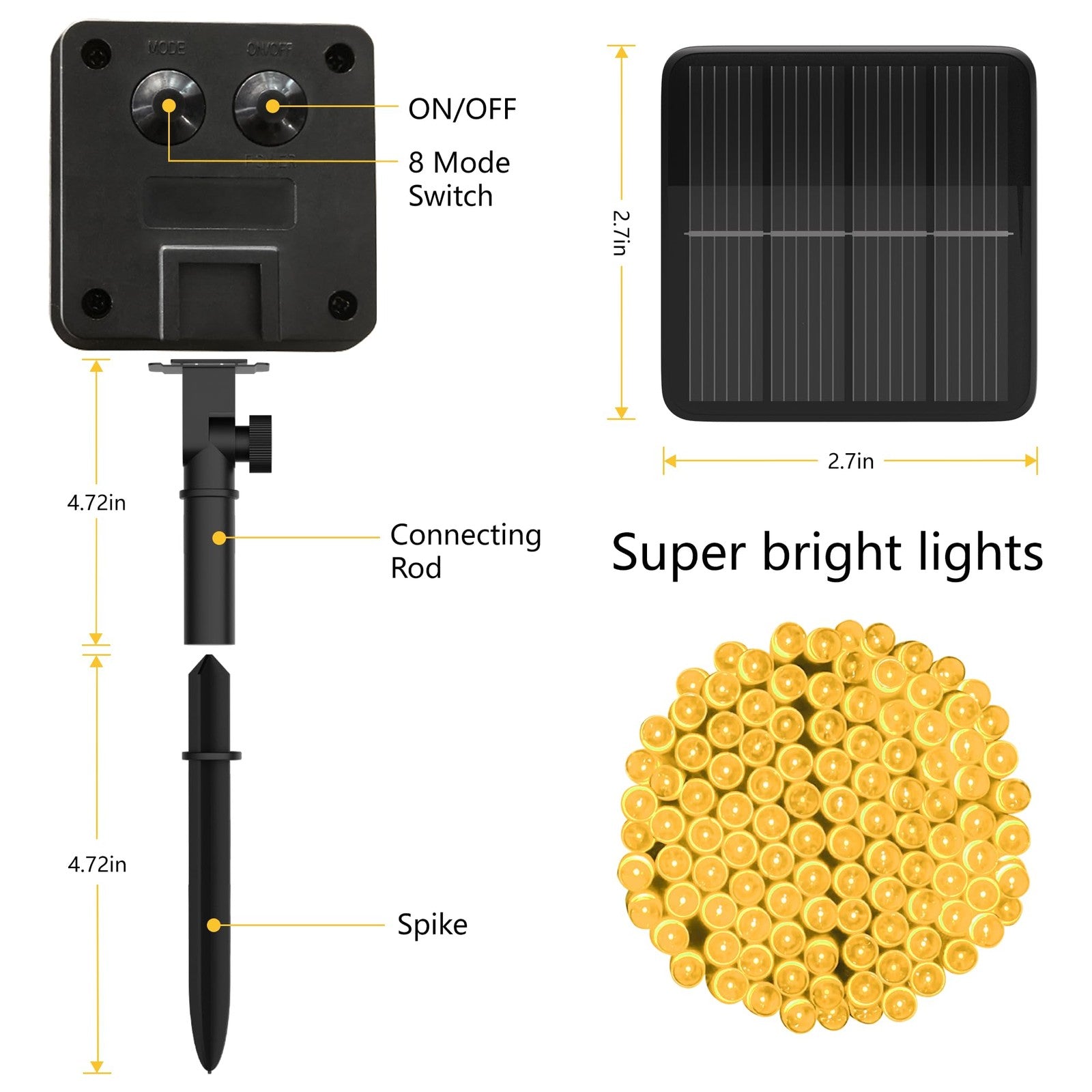 Guirnalda De Luces Carga Solar Para Exteriores, 11,8 M, 100 LED