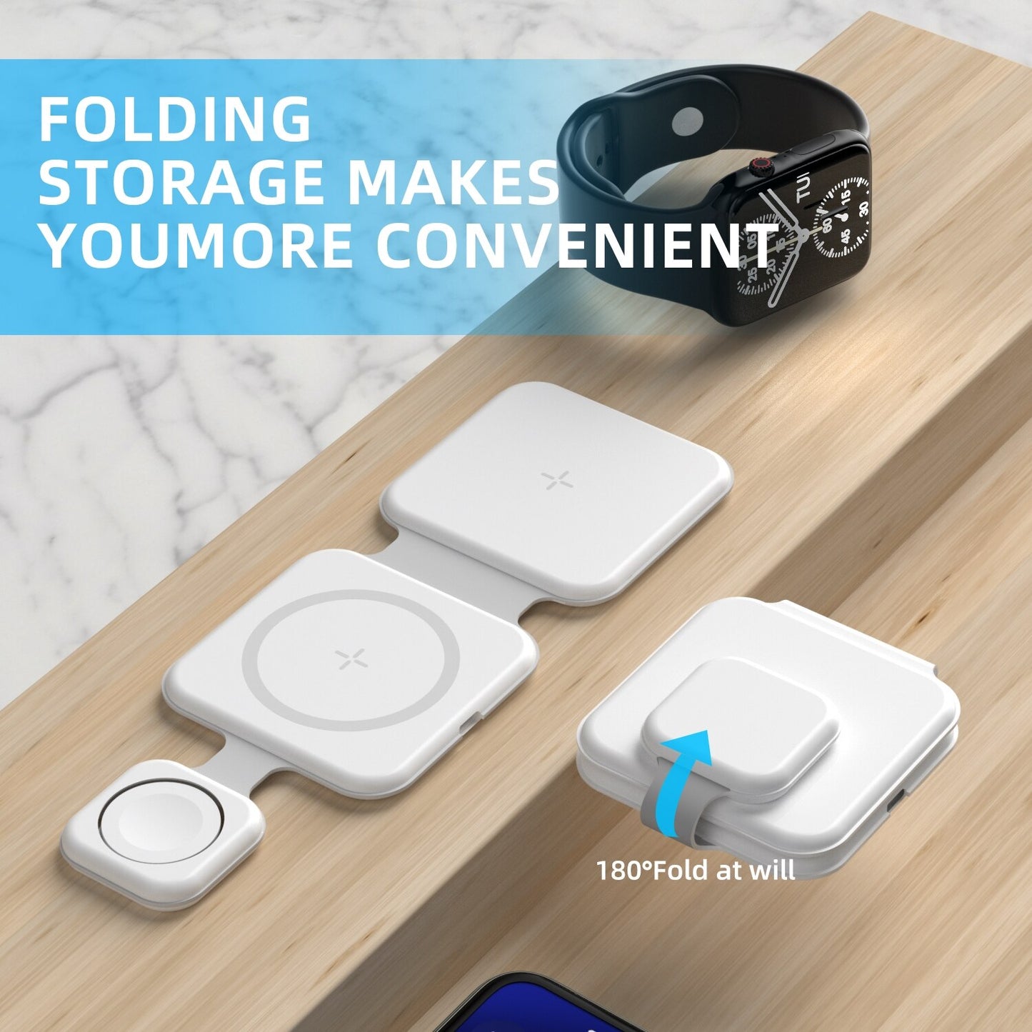 3-in-1 Magnetic Foldable Wireless Charger for Multiple Devices. Cell Phone Charger.